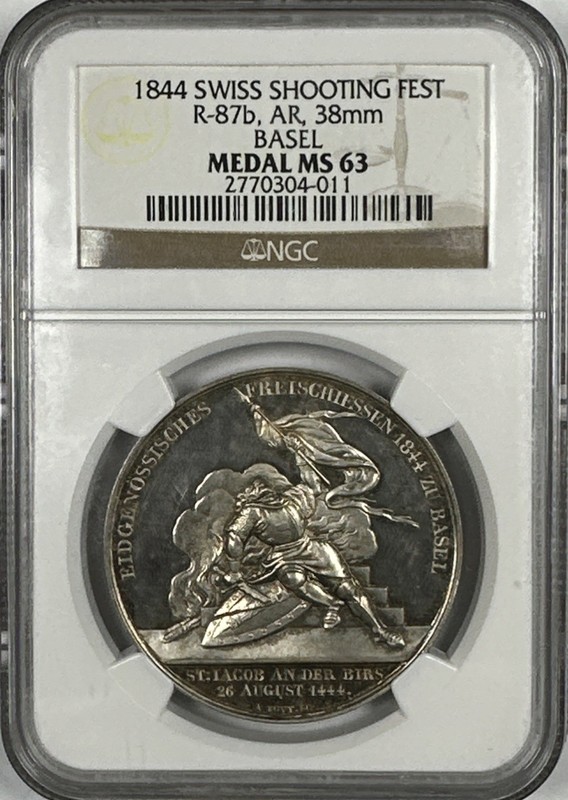 1844 Basel Shooting Festival Silver Medal NGC MS 63