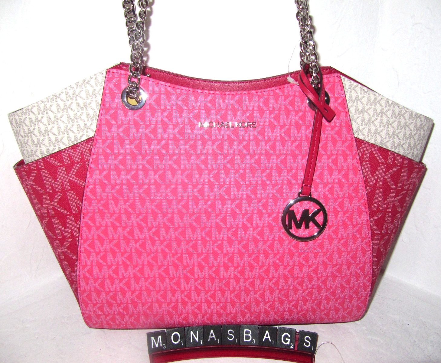 Michael Kors Jet Set Travel LG Chain Shoulder Tote Logo Bag Dragonfruit Pink NWT thumbnail 6
