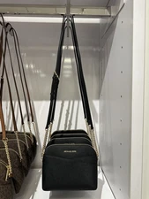 Michael Kors Jet Set Medium Dome Saffiano Leather Crossbody (BlackGold)