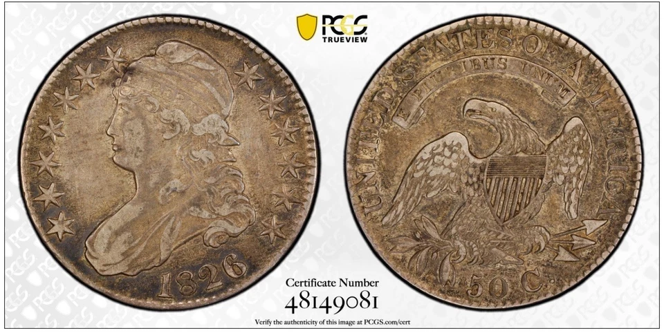 1826 Capped Bust Half Dollar 50C – PCGS VF35 – Certified Silver Classic! - Image 3 of 4