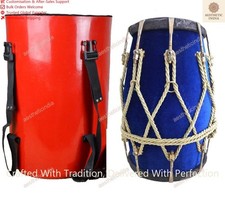 Professional Blue velvet Dholak With Golden Fitting Instrument With Fiber Box