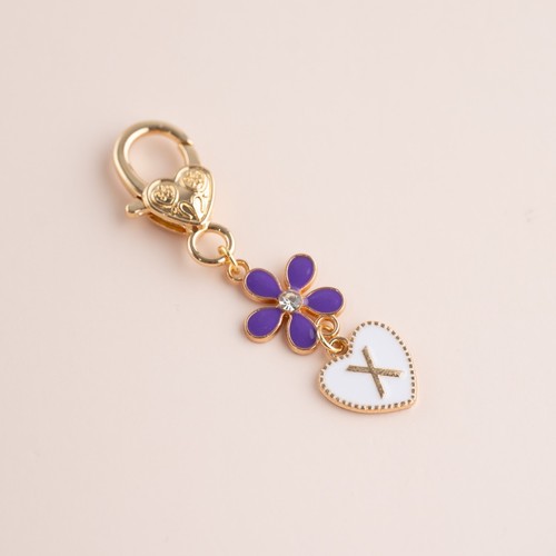 Cute Purple Flower Personalised Initial Letter Heart Charm Keychain Keyring Gift - Picture 25 of 27