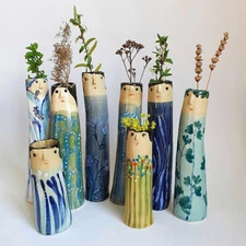 Boho Art Vase Family Human Face Painting Resin Flower Pot Tabletop Planter Decor