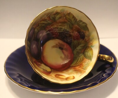 AYNSLEY D JONES COBALT GOLD ORCHARD CUP AND SAUCER