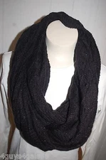 BLACK w/ SILVER SPARKLE INFINITY COWL SCARF Crochet & Textured JERSEY KNIT 29x74