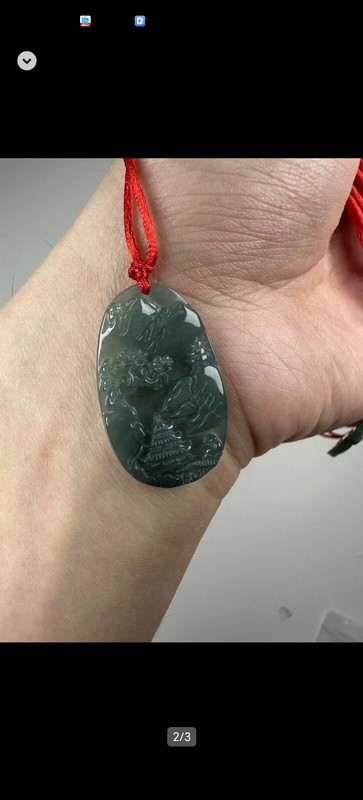 CERTIFIED NEW*RARE*GORGEOUS CARVED SCENERY BLUE JADEITE稀有天然A货翡翠雕刻山水吊坠项链 NECKLACE