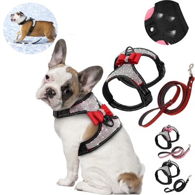 hundegeschirr strass brustgeschirr schleife softgeschirr reflektierend mit leine ebay