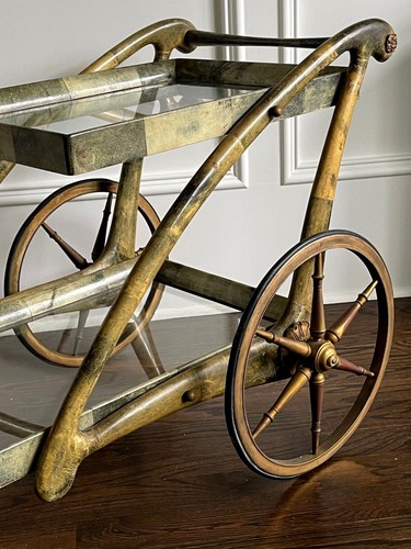 Italian Lacquered Goatskin Serving Bar Cart by Aldo Tura - Picture 10 of 23