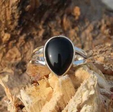 925 Sterling Silver Natural Black Onyx Ring Gemstone Women Jewelry For Her A 48
