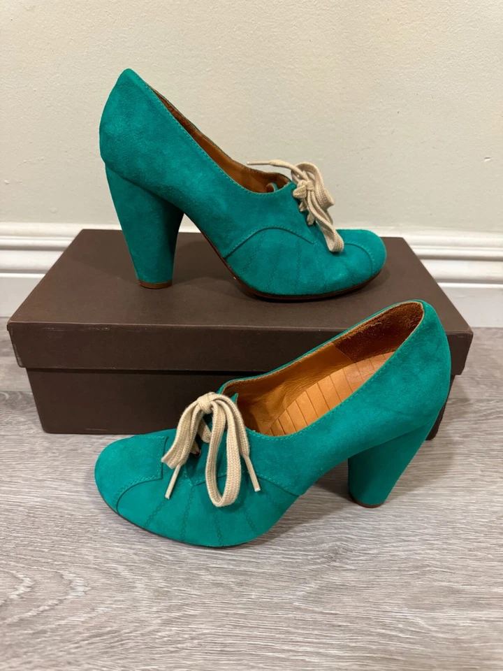 Zapatos de tacón de gamuza verde raros para mujer CHIE MIHARA UE 36.5 US 6.5 hechos en España Foto 2 de 4