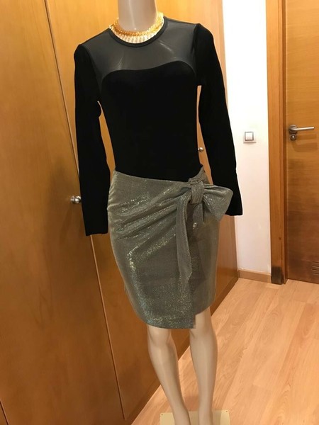 CORTEFIEL Falda Cruzada Lazo Dorada TALLA S
