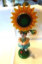 Hubrig Volkskunst Figurine/Girl Holding Yellow Sunflower Made In Germany - 9"