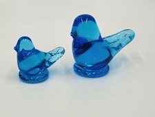 Vintage Set of 2 Art Glass Blue Bird of Happiness Dated 1990  92 Signed Ron Ray