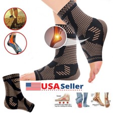 Copper Ankle Support Brace Compression Sleeve Socks Warp Foot Pain Relief Sport