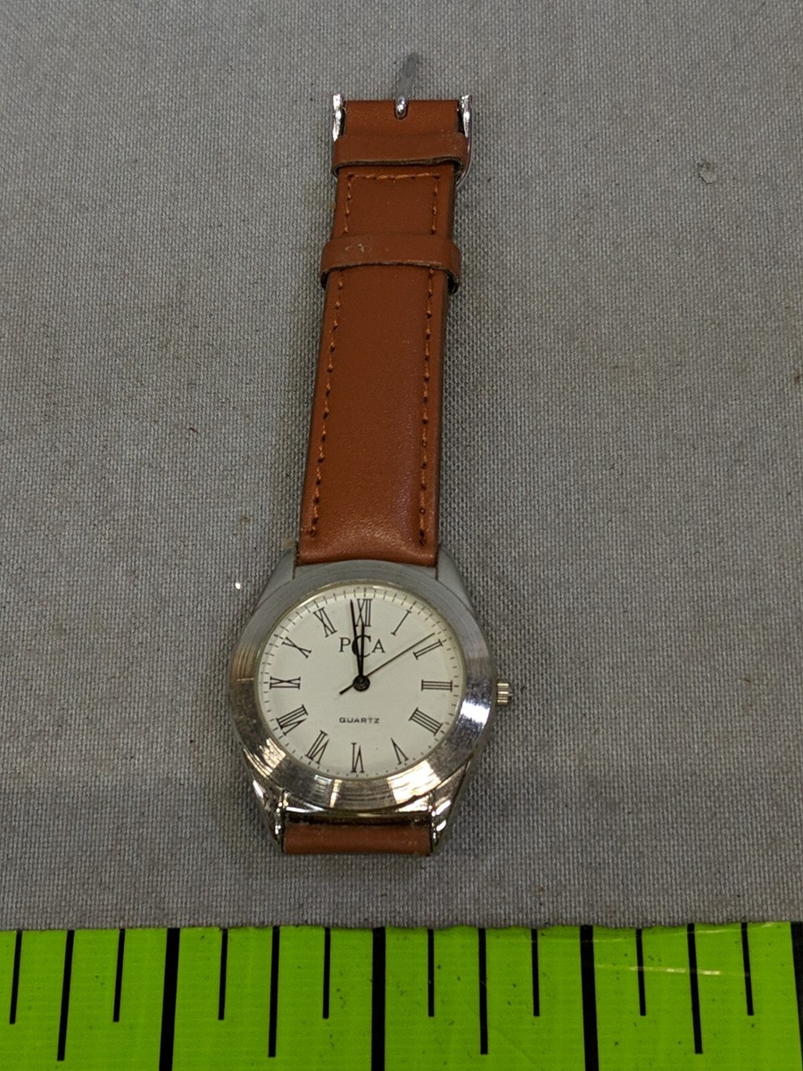 PCA Silver-tone Brown Leather Stainless Steel Quartz Watch Working New Battery Pca Watches | eBay main image 3