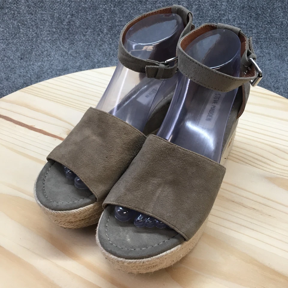 Sandalias Steve Madden Mujer 9 M Apolo Alpargata Cuña Plataforma Cuero Gris Foto 3 de 4