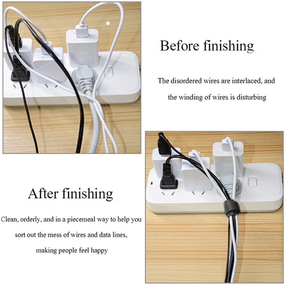 50 Pcs Cable Straps Black Wire Cord Hook Loop Ties Reusable Fastening Organizer - Image 4 of 4