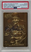 Barry Sanders Signed 1992 Action Packed 24KT Gold Prototype Lions Card #43G PSA