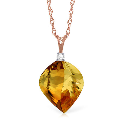 14K Gold Collier mit Diamant und gedrehtem Briolette Citrin - raffinierter Luxus 