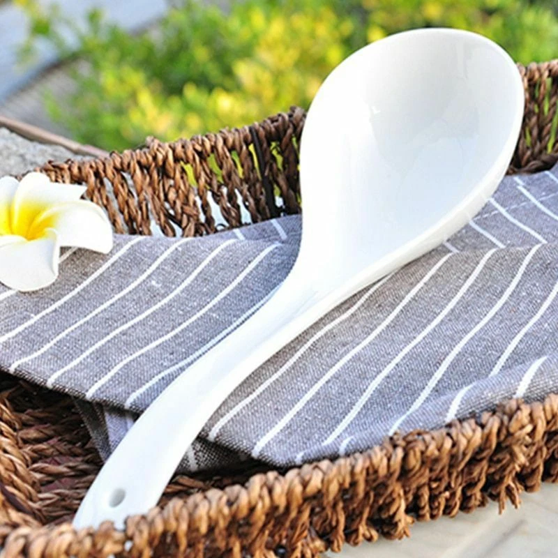 23cm Porcelain Soup Ladle Tableware Kitchen Tool Home Long Handle Soup Spoon - Image 2 of 4