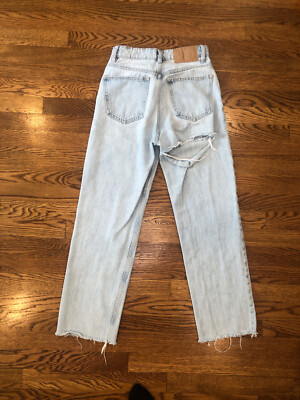 ZARA Jeans Light Wash Denim Butt Cut Jeans Distressed Cutoff