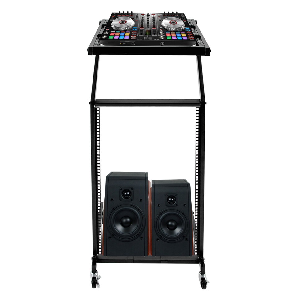 Iron 16U Rolling Rack Stage Amp Mount DJ Mixer Case Stand Studio