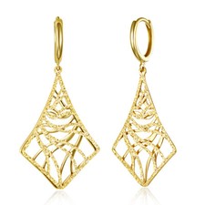 Wellingsale 14k Yellow Gold Hanging Earrings 40 x 20 mm