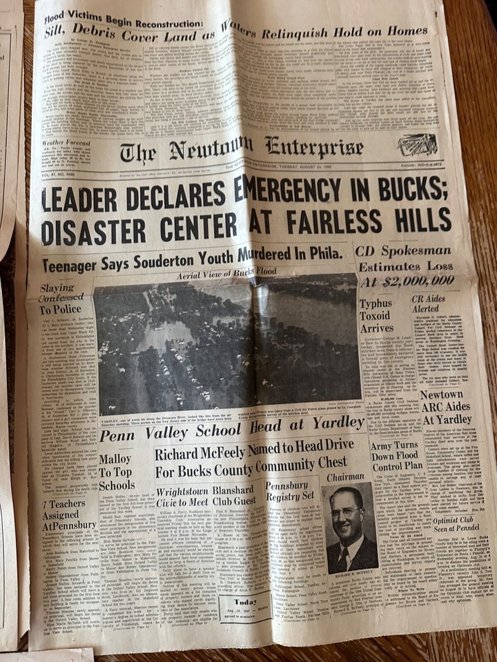 Newspaper Lot Hurricane Diane Philadelphia Inquirer Newtown Enterprise