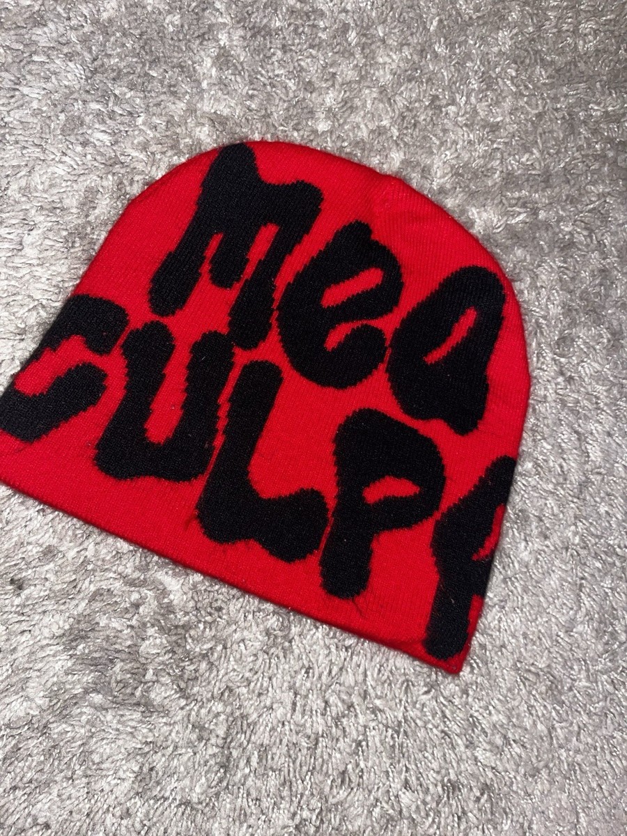 Y2K Style Mea Culpa Red and Black Beanie One Size Fits All | eBay