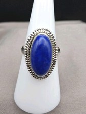 Southwestern Native Lapis Lazuli Ring Size 6.75 Boho Sterling Silver