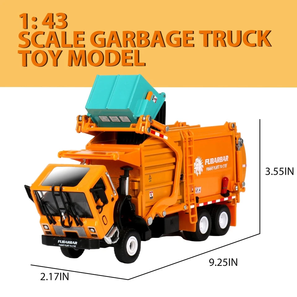 FUBARBAR Metal Garbage Truck Toy Model – 143 Diecast Recycling Waste Transpor... - Image 3 of 4