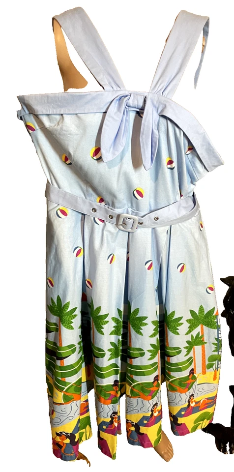 Lindy bop bailee waterpark cotton retro blue sleeveless dress AU/UK 18 us 14 - image 2 of 4