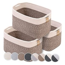 Cotton Rope Baskets for 3 PACK  Medium  15"x10"x9" Creamy White  Brown