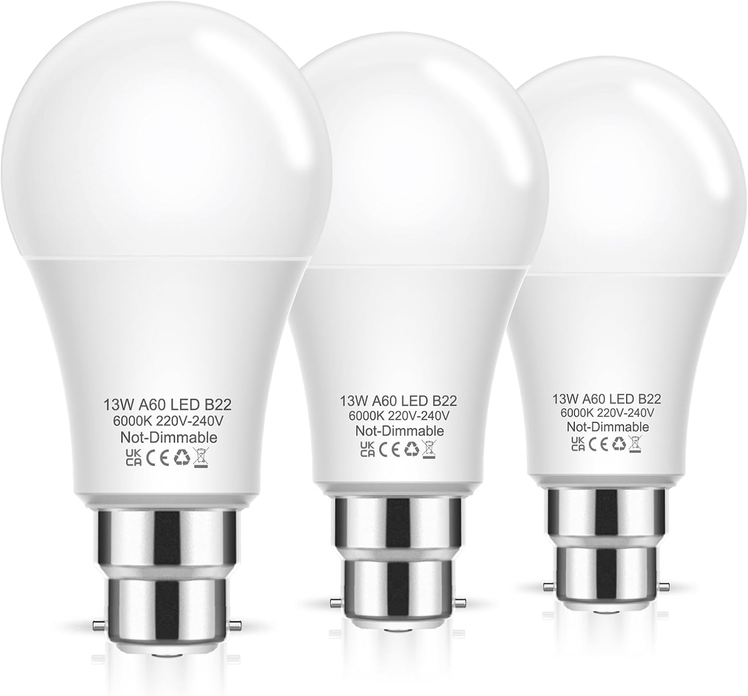 Bayonet Light Bulbs, 100W Equivalent B22 LED Bulbs Bayonet, 6000K Cool White, 13