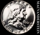 1961 Franklin Half Dollar - Choice Gem Proof  Lustrous  No Reserve  #K1197