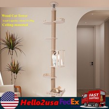 Wooden Floor to Ceiling Cat Tree Tower Natural Sisal Rope Scratching Post