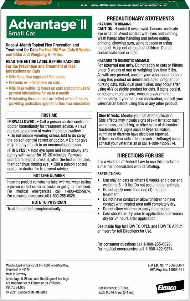 Advantage II Small Cat Vet-Recommended Flea Treatment 6 Pack, only Foto 2 de 4