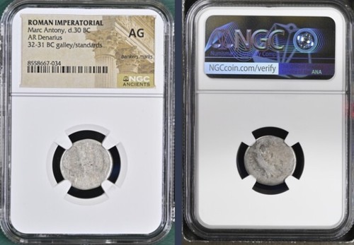 Marc Antony Silver Denarius 30BC Roman Imperatorial Legion NGC Graded Certified
