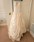 Justin Alexander Ivory Strapless Silk Lace Crystal Ball Gown Wedding Dress