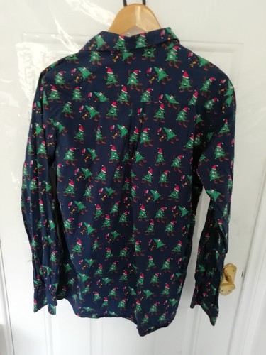 Joe Browns Size M Christmas Tree Shirt Xmas Mens Navy Blue Red Long Sleeve Party - Picture 6 of 8