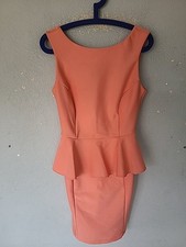 TOP SHOP SIZE 10 SLEEVELESS PINK PEACH ZIP REAR BODYCON RARA FEATURE  DRESS