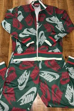 Nike Full Zip Green/Red/White Nike All Over Print Casual Track Suit Men's LG