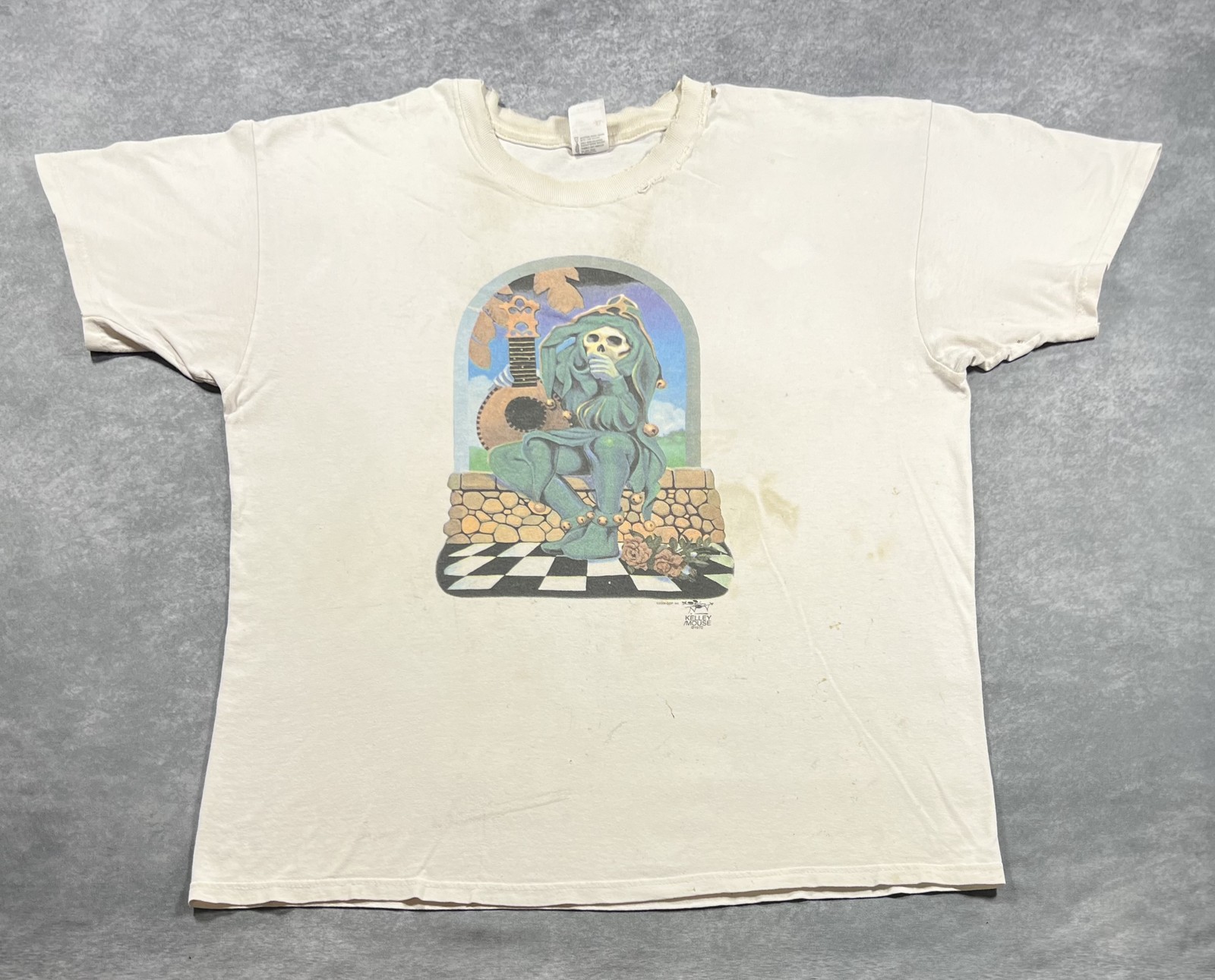 Vintage Grateful Dead Jester Men's Cream T-Shirt Size XL 2003 Kelley Mouse Art