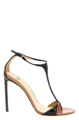 FRANCESCO RUSSO R1S1022 Black Leather 105mm Heel Sandals New & Authentic