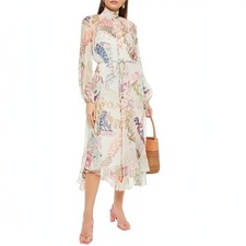 Zimmermann Ladybeetle Midi Dress Size 2 AU 12 / US 8 Silk Word Print Long Sleeve