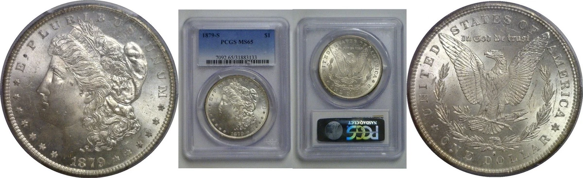 PCGS Certified MS 65 Graded 1879 Year Morgan US Dollars (1878-1921