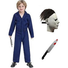 Kids Coveralls Turndown Collar Zipper Jumpsuit Halloween Cosplay Jason Large