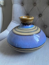 Vintage Denby stoneware blue pattern glaze vase