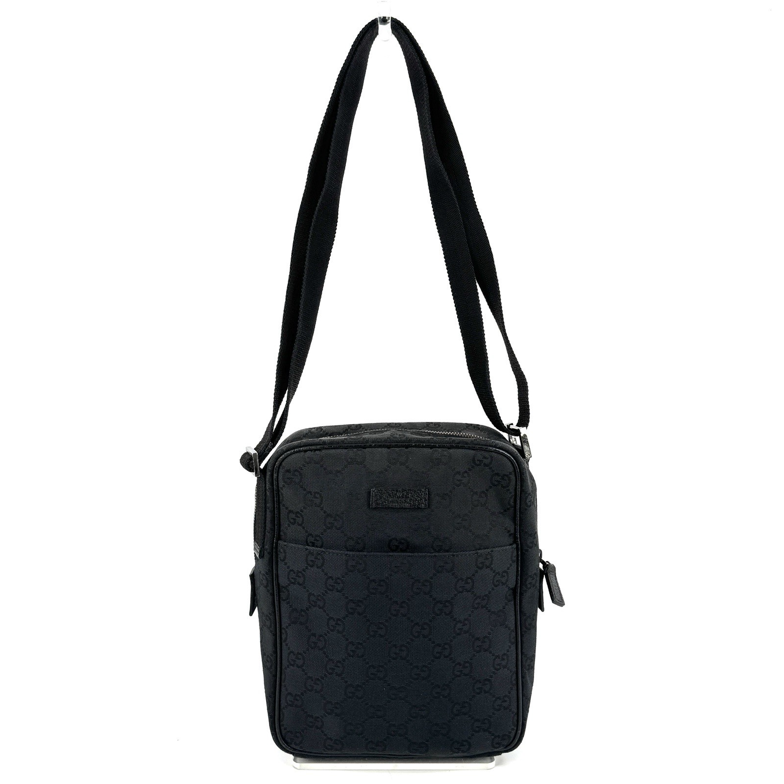 GUCCI GG Canvas Leather Crossbody Shoulder Bag Black Authentic Japan