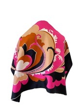 H75 MAXIME Scarf Vintage Mod Abstract Botanical Fuchsia Black Tan Square